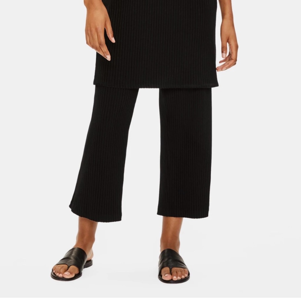 Eileen Fisher Black Tencel Ribbed Straight Cropped Pants size XS NWT
